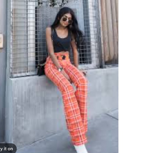 I.AM.GIA Pants - I.AM.GIA Orange Polaris Plaid High Waisted Flare Pants Exposed Zip Slim Fit S